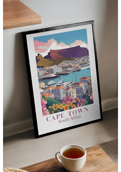 Cape Town Siyah Ahşap Çerçeveli Poster, Dekoratif Seyahat Duvar Tablosu