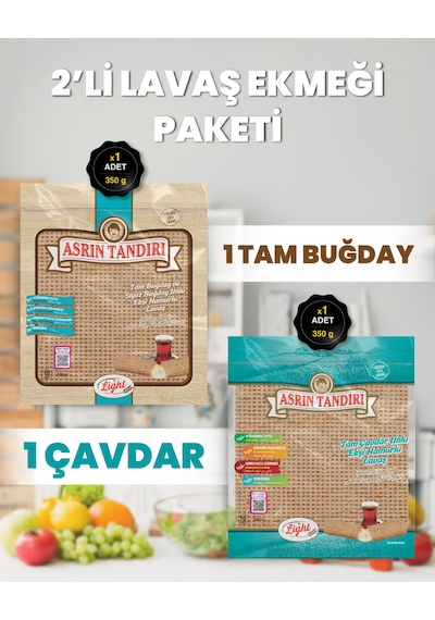 2'li Paket 1 Paket Ekşi Hamurlu Tam Buğday Lavaş Ekmeği - 1 Paket Ekşi Hamurlu Çavdar Lavaş Ekmeği