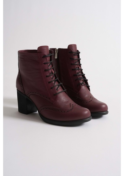 Analin Shoes Kadın Hakiki Deri Lazer Detaylı Bağcıklı Bot Bordo