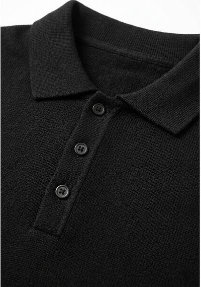 Onno Pamuk İplikli İnce Polo Yaka Düğmeli Triko Tshirt Siyah