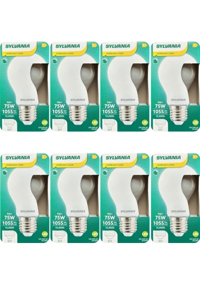 8 Adet Sylvania 9w 75w 2700k Sarı Işık Dim Edilebilir E27 Duylu Kalın Duy Soft Led Ampul