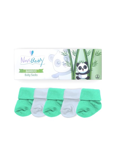 Novibaby 5'li Bambu Yenidoğan Bebek Çorabı I Minty I 0-6 ay "Karışık Renkli"