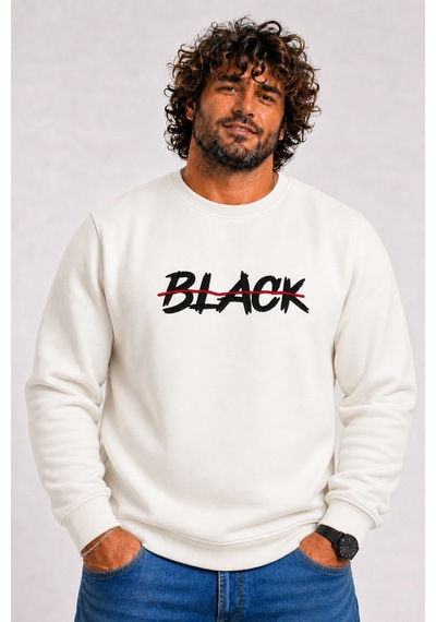 Starbattal Erkek Büyük Beden Sıfır Yaka 3ip Sweat Black 24202 Ekru-2852
