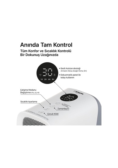 Tr Fanlı Isıtıcı 2000w Akıllı Isıtıcı Wi-fi Mobil Kontrollü Kule Tipi Ptc Seramik Çocuk Kilidi Ve Devrilme Ko