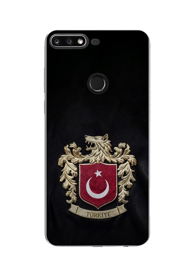Huawei Y7 2018 - Honor 7c Uyumlu Türk Sembolü Kurt Ve Bayrak Desenli Baskılı Silikon Kılıf Renkli