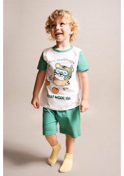 Defacto Baskılı Kısa Kollu Üst Şort Alt 2li Pijama Takımı Erkek Bebek H8217a526hser105 Ekru-er105