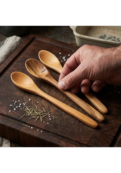 3'lü Doğal Ahşap Kaşık Seti - El Yapımı Uzun Tatlı, Bal, Kahve Ve Baharat Kaşığı 20x3 Cm Çok Renkli