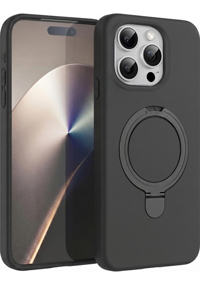 Microsonic Apple iPhone Uyumlu 15 Pro Max Kılıf Aura Stant Magsafe Siyah -