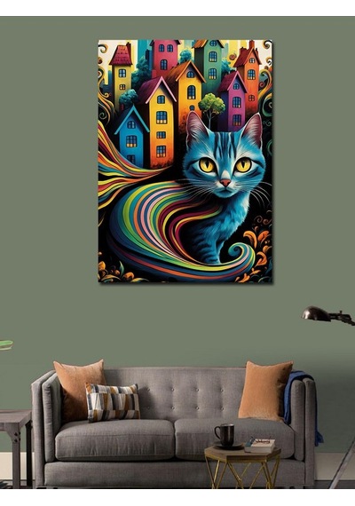 Kanvas Tablo Şehir Ve Kedi 100cmx140cm