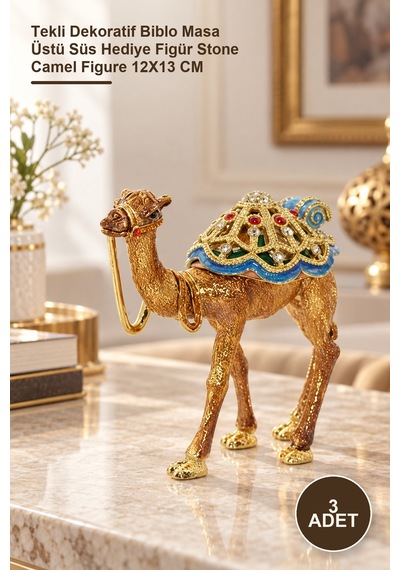 3 Adet Taşlı Deve Figürü Tekli Dekoratif Biblo Masa Üstü Süs Hediye Figür Stone Camel Figure 12x13 Cm