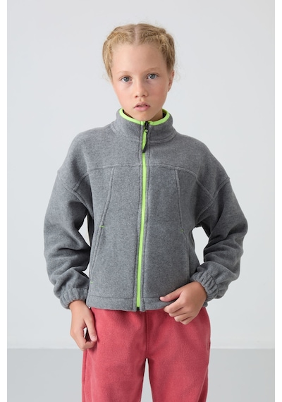 Tommy Life Gri Melanj Kalın Yumuşak Dokulu Standart Fit Nakışlı Polar Kız Çocuk Sweatshirt - 75157 Gri Melanj