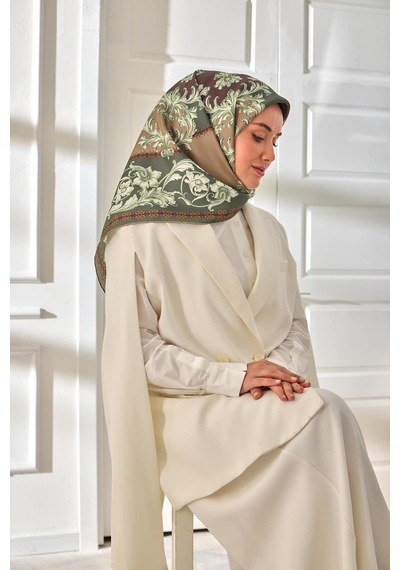 Silk Home Twill İpek Eşarp 11482-06 Yeşil, Vizon, Krem, Acı Kahve, Gold