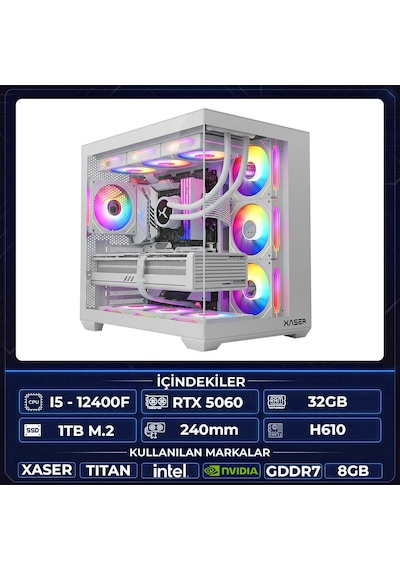 Xaser Titan X60 i5-12400F 32 GB 1 TB M.2 NVMe SSD 8 GB RTX5060 Free Dos Masaüstü Oyuncu Bilgisayarı