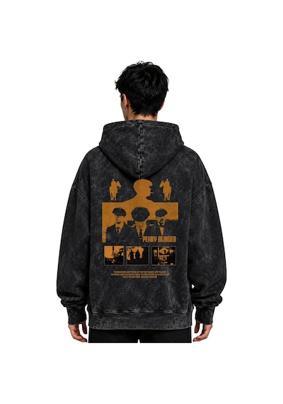 Sevbano Peaky Blinders Thomas Shelby Dizi Baskılı Unisex Oversize Yıkamal Siyah