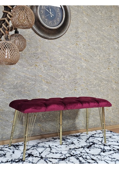 Zafir Metal Gold Tel Ayaklı 100 Cm Puf Bench - Puf - Bench - Oturak - Mutfak Oturağı - Antre Oturağı Bordo