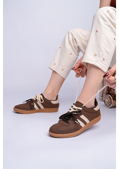 Muggo Taupe Çift Bağcıklı Günlük Kadın Sneaker Spor Ayakkabı Kahverengi