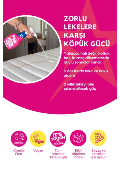 Mucizevi Köpüklü Halı Koltuk & Döşeme Leke Çıkarıcı Vegan 500 Ml Vegan Formül