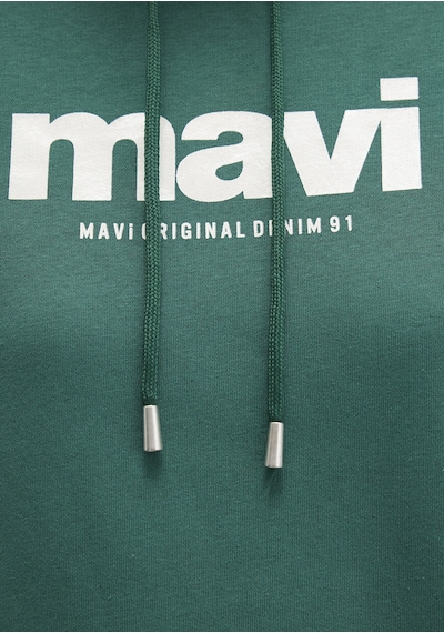 Mavi - Mavi Logo Baskılı Yeşil Kapüşonlu Sweatshirt 168334-71874 Yeşil