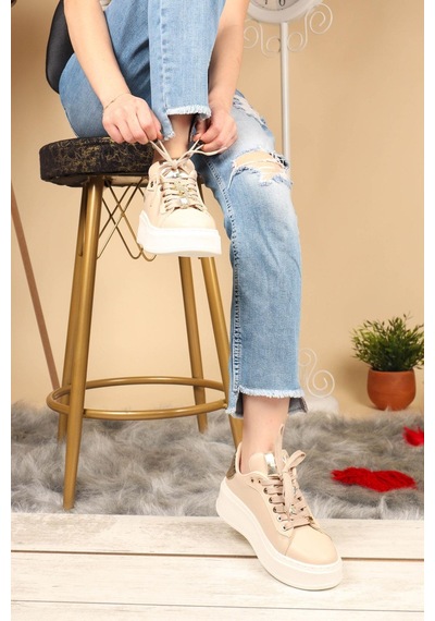 Taş Aksesuarlı Sneakers Krem-Krem