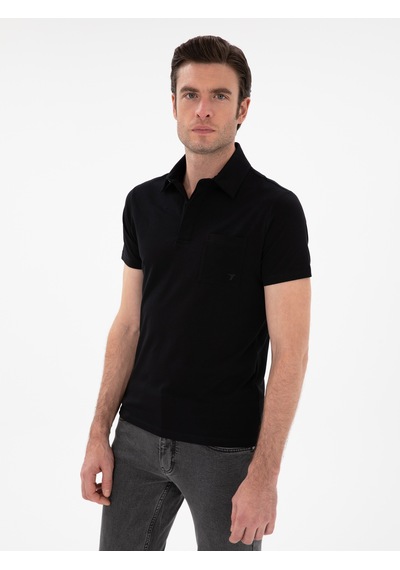 Siyah Slim Fit Polo Yaka Cepli T-shirt