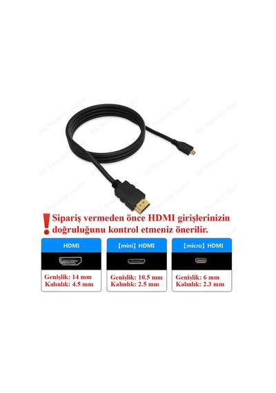 Micro Hdmi To Hdmi Tablet Kamera Görüntü Kablosu - 1.5 Metre