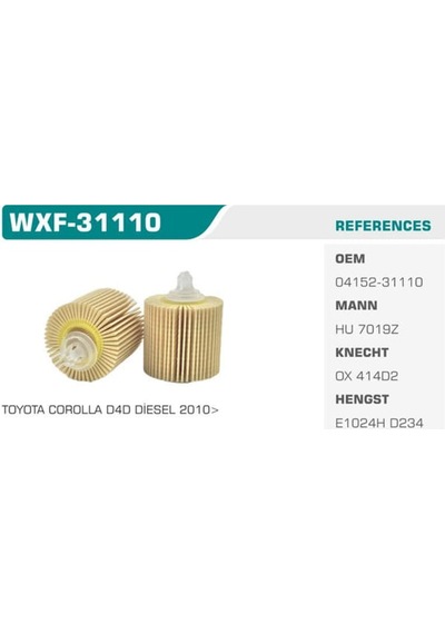 WINKEL WXF-31110 Yağ Filtresi Corolla Uyumlu 13- Auris 10-12 Yaris 06- Urban Cruiser 13- 1.4 D4D Eco