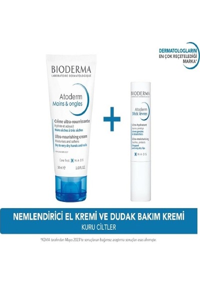 Bioderma Atoderm Mains Ultra Repair Hand & Nail Cream 50 ML + Atoderm Lip Stick 4 G