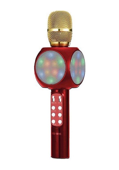 Led Işıklı Karaoke Mikrofon Dahili Hoparlörlü Usb Flash Destekli Ws-1816 Kırmızı Beyaz