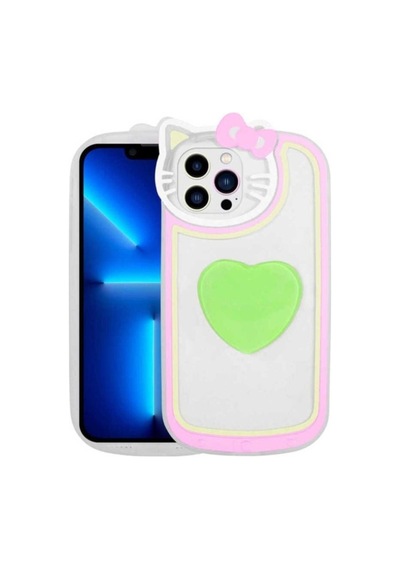Apple Uyumlu iPhone 13 Pro Max Kılıf Kedi Figürlü Transparan Pop Soketli Zore Ritmik Kapak Yeşil