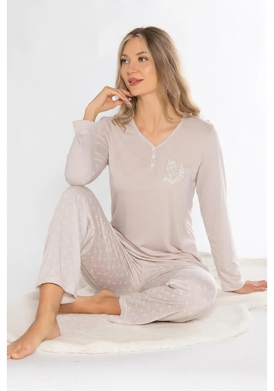 Alperi Uzun Kol Pijama Takım Sade Şık Mevsimlik Viskon Alper 790-73 Taş Alperi Uzun Kol Pijama Takım Sade Şık Mevsimlik Viskon Alper 790-73 Taş