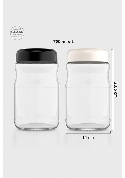Renga Mono 1700 Ml 2'li Cam Kavanoz Seti 131076 Siyah-bej Renkli