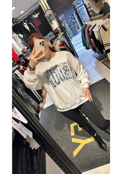 Ziley Quzu Leopar Nakış Amour Baskılı Sweat Çok renkli