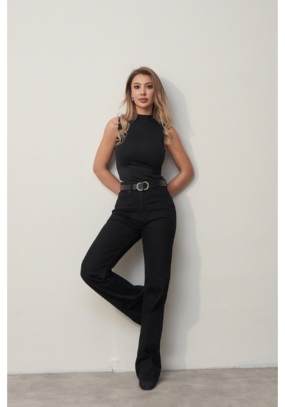 Rabia Çelik Kadın Siyah Straight Fit Marka Model Jean Pantolon Siyah Siyah
