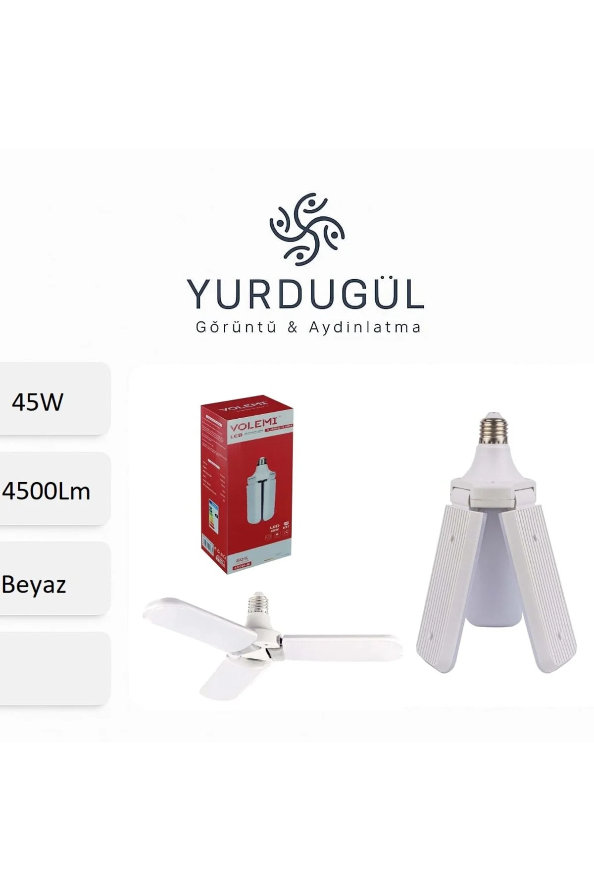 Volemi Pervane Led Ampül 3 Kanatlı 220v 45w 4500 Lümen Beyaz E27 Duy 1