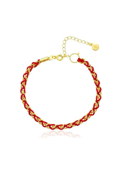925 Ayar Gümüş Altın Kaplama Dorika Toplu Kırmızı İp Örgülü Halhal Barcode Gümüş - Rose Gold