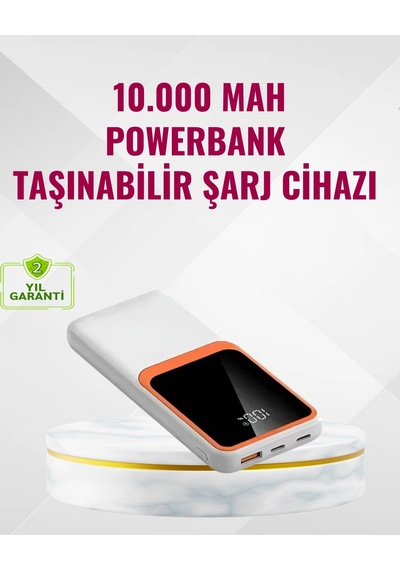 Mey İthalat Powerbank 10000 Mah Çift Usb Çıkışlı, Type-c Girişli, Şık Beyaz Tasarım