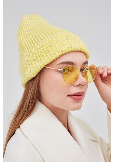 Derikem Basic Şık Standart Lüks Unisex Tiftik Bere Limon Sarısı