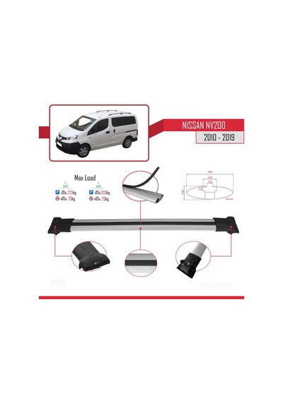 Nissan Nv200 2010-2019 Arası İle Uyumlu Fly Model Ara Atkı Tavan Barı Gri 3 Adet Bar
