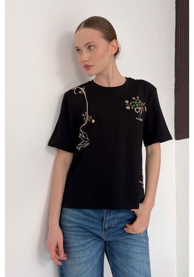 Verymoda Nakışlı Tişört D3025 Siyah