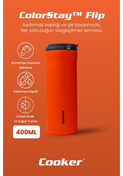 Cooker Colorstay Flip 400 Ml Paslanmaz Çelik Bardak Termos Ckr2041 Turuncu