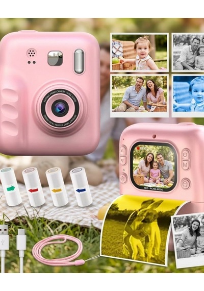 Çocuk Dijital Fotoğraf Makinesi Anında Baskı Ve Hd Video Kayıt Özellikli 5 Kalem Ve 4 Rulo Kağıt Hed