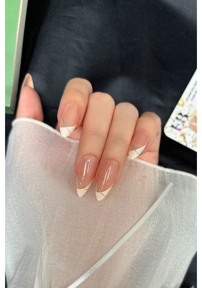 Nude Badem Tırnak Orta Uzunlukta 24 Adet French Takma Tırnak Seti W1490 Nude