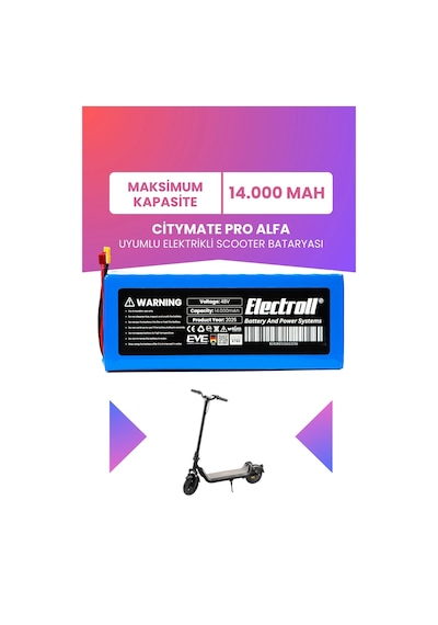 Citymate Pro Alfa Uyumlu Batarya Maksimum Kapasite 48v 14.000mah Elektrikli Scooter Bataryası Çok Renkli