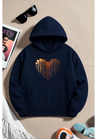 Uyguntarz Unisex Eriyen Kalpler Tasarım Basklı Sweatshirt Lacivert