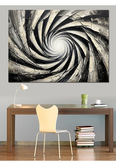Siyah Beyaz Sonsuz Spiral İllüzyon Dekoratif Kanvas - Mdf Ahşap Tablo