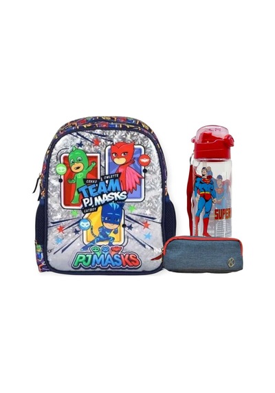 Pj Masks Lisanslı Anaokulu Çantası Çift Gözlü Kalemlik Lisanslı Matara Mavi MAvi
