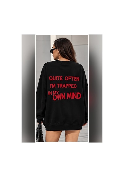 Velora Grup Unisex Yıldız Desenli Oversize Bisiklet Yaka Triko Kazak Siyah - 938180151 Siyah