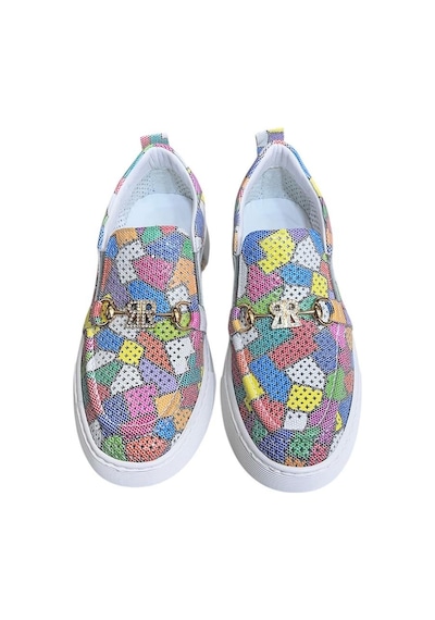 Renkli Hakiki Deri Taşlı Toka Detaylı Ultra Hafif Sneaker Çok Renkli