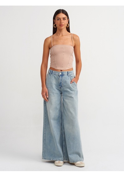 Dilvin Askılı Crop Top  Bej