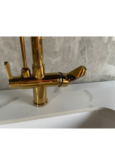 Mutfak Eviye Bataryası Dual Flow Arıtma Çıkışlı Duş Şelale 3 Fonksiyon Altın